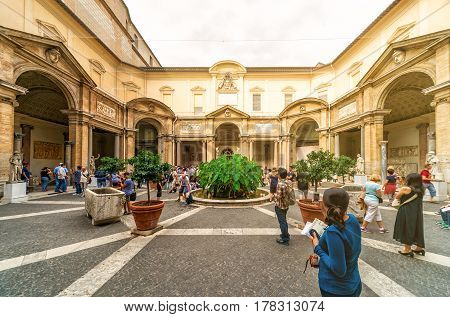 VATICAN - SEPTEMBER 30, 2012: Tourists visit the Vatican Museum. This is the oldest museum in Italy.