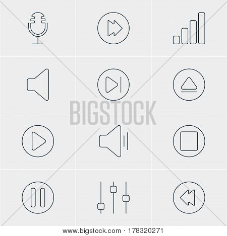 Vector Illustration Of 12 Melody Icons. Editable Pack Of Lag, Acoustic, Mike And Other Elements.