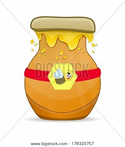 Honey in clay pot with bee logo