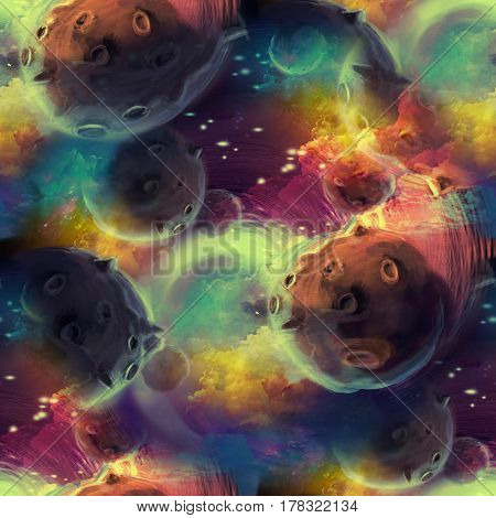 big bang seamless retro futuristic spaceship pattern