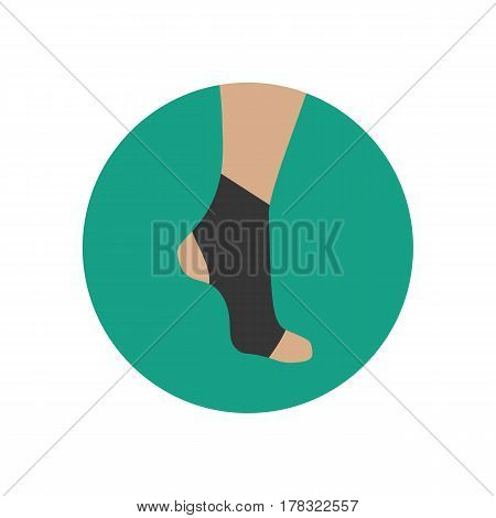 Neoprene brace on the ankle on the green background. Vector illustration