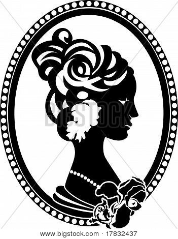 Vignette retro Medaillon mit weiblichen Profil