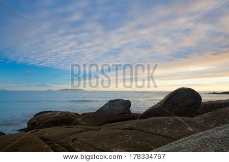 Sunset on empty Lanzada Beach Galicia Spain
