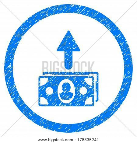 Spend Banknotes grainy textured icon inside circle for overlay watermark stamps. Flat symbol with scratched texture. Circled vector blue rubber seal stamp with grunge design.