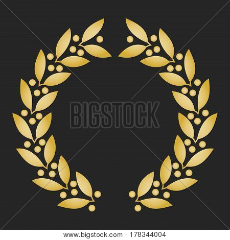 Gold award laurel wreath on dark background. Vector illustration.