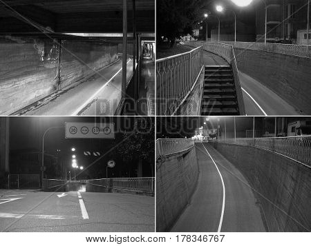 CCTV surveillance camera of a subway underpass in black and white