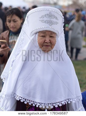 Shymkent, KAZAKHSTAN - 22 March 2017: Celebration of the Kazakh holiday NARIYZ. People in national costumes .