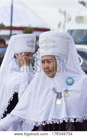 Shymkent, KAZAKHSTAN - 22 March 2017: Celebration of the Kazakh holiday NARIYZ. People in national costumes .