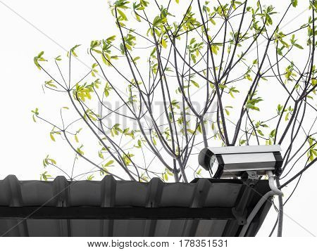 Closed circuit television (CCTV) on metal sheet roof