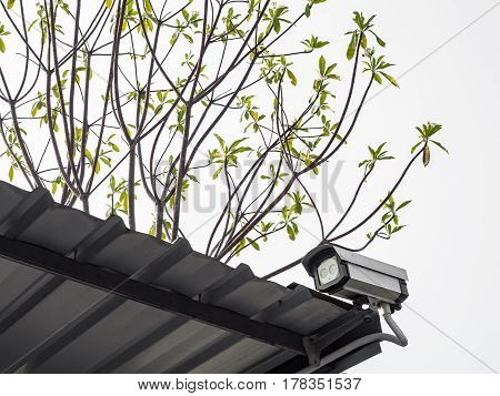 Closed circuit television (CCTV) on metal sheet roof