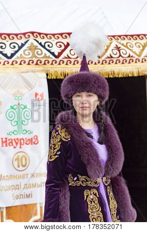 Shymkent, KAZAKHSTAN - 22 March 2017: Celebration of the Kazakh holiday NARIYZ. People in national costumes .