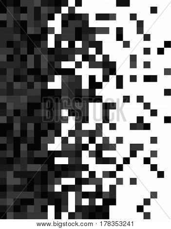 Monochrome grayscale abstract pixelated gradient on white background