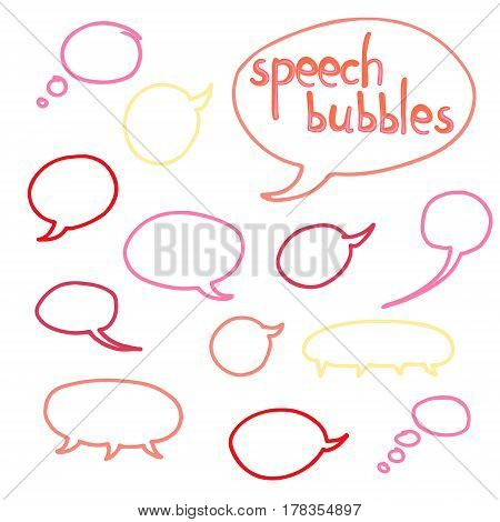Vector set of  hand drawn comic speech and thought communication bubbles. Isolated. outline. doodle style. Colorful.