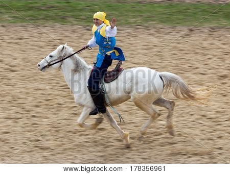 Shymkent, KAZAKHSTAN - 22 March 2017: Celebration of the Kazakh holiday NARIYZ. Competitions on horses .