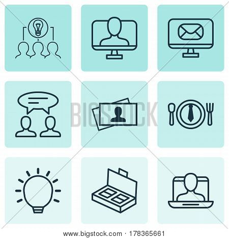 Set Of 9 Business Management Icons. Includes Collaborative Solution, Dialogue, Great Glimpse And Other Symbols. Beautiful Design Elements.