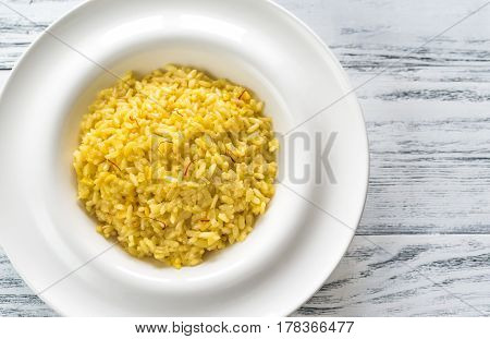 Portion of risotto alla Milanese: top view
