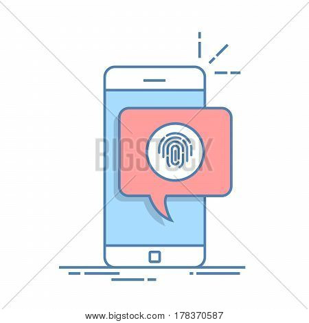 Dialog box on the phone with a suggestion to scan a fingerprint. Quick way to authorize in a mobile application. Thin line vector illustration