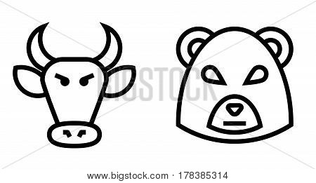 Stock Market Bulls and Bears Thin Line Vector Icon. Flat icon isolated on the white background. Editable EPS file. Vector illustration.