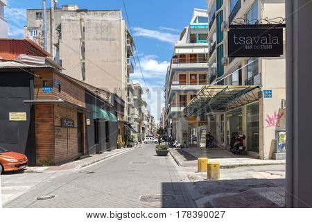 PATRAS, GREECE MAY 28, 2015: Typical street in Patras, Peloponnese, Western Greece