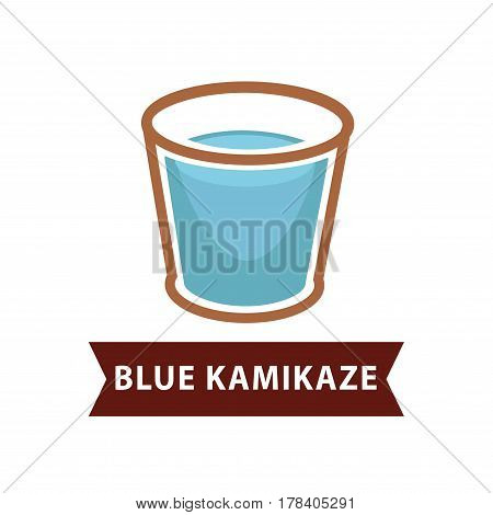 Blue Kamikaze of long drinks in old fashion goblet on white background. Cyan cocktail prepared from qualitative vodka, Blue Curacao, lime juice, ice cubes vector illustration of alcohol beverage.