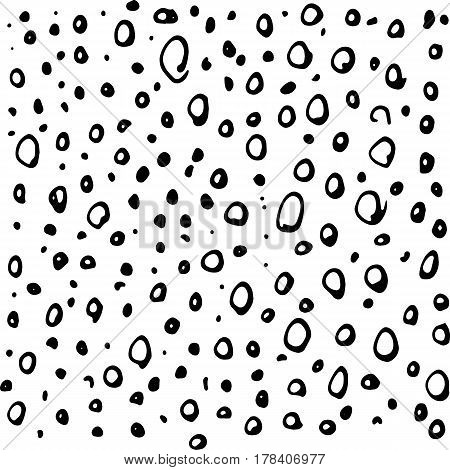 Hand drawn ink vector texture with drops. Simple vector scratchy pattern with circles round shapes. Freehand background for fabric print design.