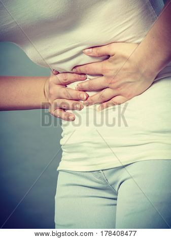 Woman Suffer From Belly Pain.