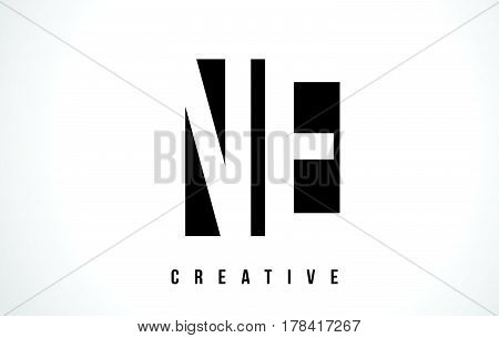 Ne N E White Letter Logo Design With Black Square.