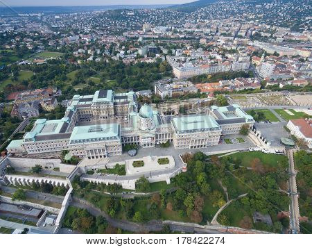 Aerial view of Royal Palace in Budapest, Hungary