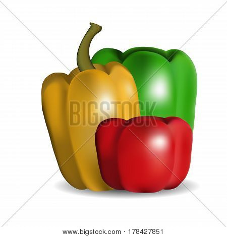 3 D Photorealistic Ripe Juicy Red Bell Peppers Closeup On A White Background Made With Gradient Mesh