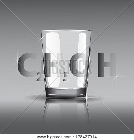 3D Faceted Glass Of Alcohol. The Chemical Formula Of Alcohol. Russian Vodka