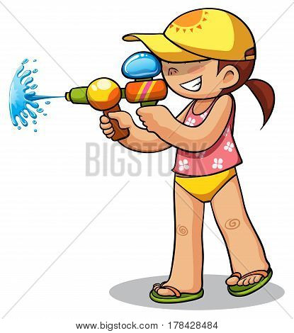 kid playing water gun summer vector illustration