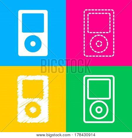 Portable music device. Four styles of icon on four color squares.