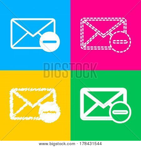 Mail sign illustration. Four styles of icon on four color squares.