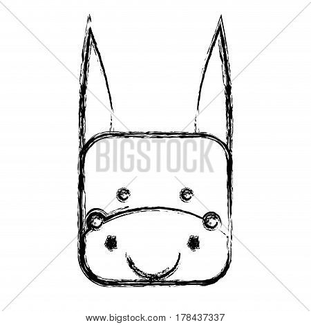 monochrome sketch with face of donkey in square shape vector illustration