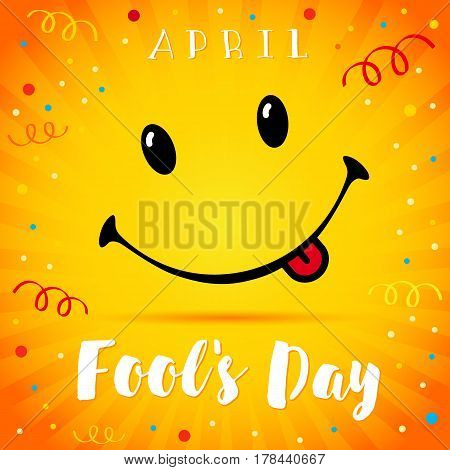 April Fools Day text and vector illustration of a smiling face. 1 April Fool's Day smile