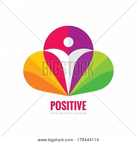 Positive - vector logo template concept illustration. Abstract human character silhouette in petals of flower sign. Vibrant color symbol. Design element.