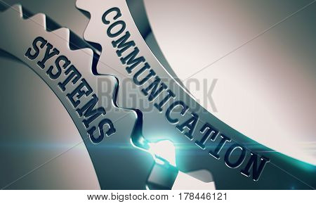 Communication Systems Metal Gears - Business Concept. with Glowing Light Effect. Communication Systems on the Mechanism of Metallic Gears with Glow Effect and Lens Flare - Enterprises Concept. 3D .