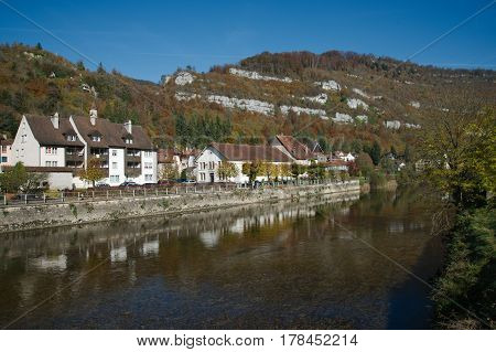 Old Swiss town Saint-Ursanne with the river Doubs