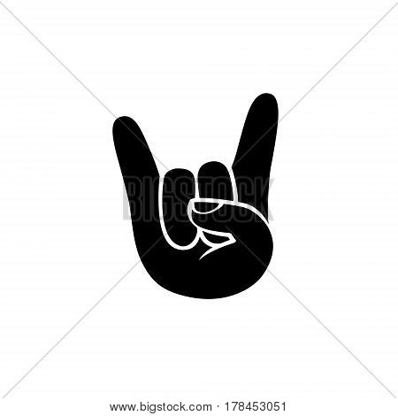 Rock Icon. Hand Sign Of Horns. Black On White