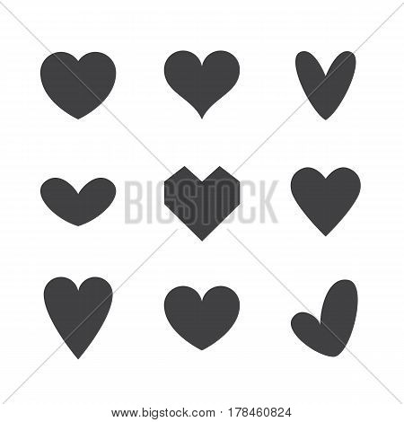 Vector set of heart icons isolated on white background. Love symbol. Valentine Day sign