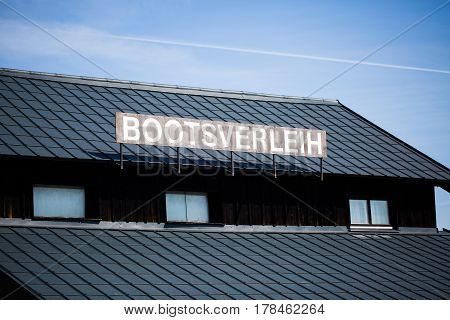 Boat rental signboard boat rental on the lake