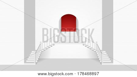 White Room Interior With an Arch and Strairs. Vector Illustration.