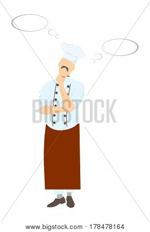 Thinking chef cook. Vector flat design illustration isolated on white background.