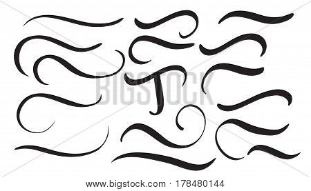 set of art calligraphy flourish vintage decorative whorls for design letters. Vector illustration EPS10.
