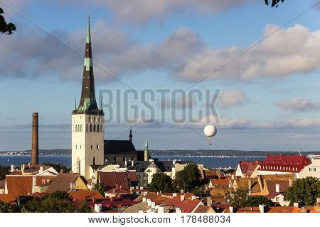 Scenic Summer Beautiful Aerial Skyline Panorama Of The Old Town In Tallinn, Estonia