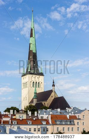 Scenic Summer Beautiful Aerial Skyline Panorama Of The Old Town In Tallinn, Estonia