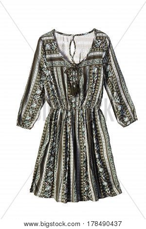Ethnic silk mini dress on white background