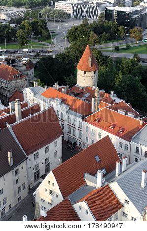 Scenic Summer Beautiful Aerial Skyline Panorama Of The Old Town In Tallinn, Estonia