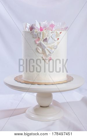 Artwork. Wedding Cake Decorated With Fondant And Isomalt