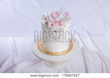 Artwork. Wedding Cake Decorated With Fondant And Isomalt